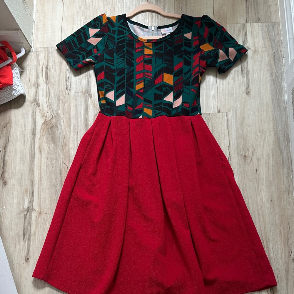 LuLaRoe Red and Green Geometric Dress